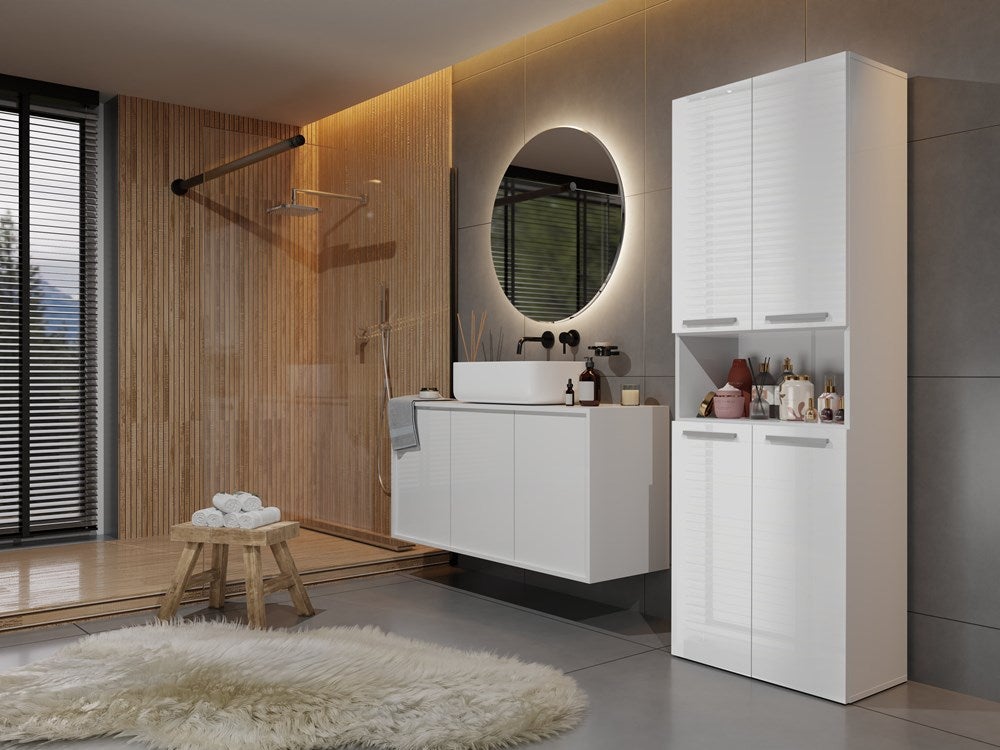 GLAZE | Mueble de baño con puerta + cesta | Estilo moderno | Dimensiones: 174x60x30cm | columna de baño - 7