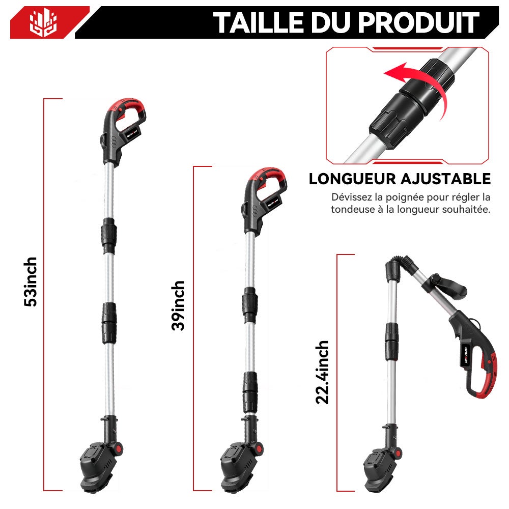 ONEVAN Coupe-bordures sans fil,21V,L30 cm,Manche pliable 135 cm,2 batterie 4.0Ah - 5