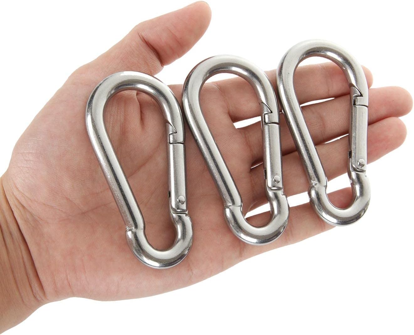 Lot 8 mousquetons inox M8, 80mm – Capacité 500 kg, crochet résistant pour hamac, balançoire, hamac – Fixation fiable et durable - 3