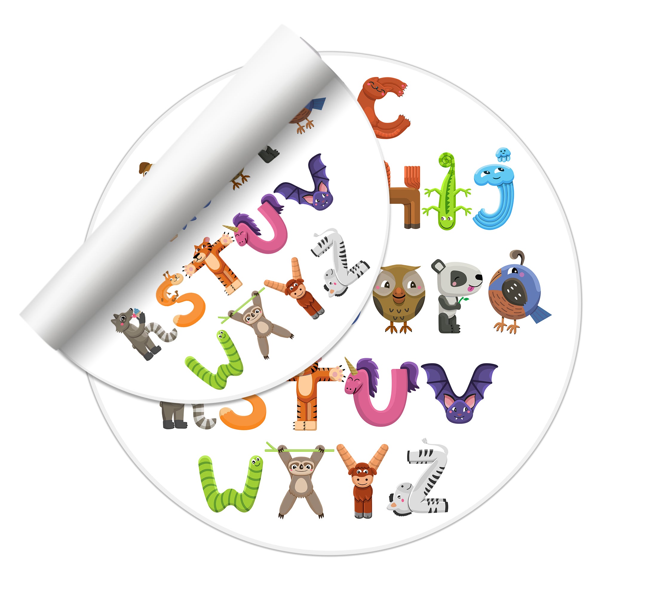 Dywan winylowy dla dzieci ABC zwierzęta [średnica] 180 cm - Antypoślizgowy PVC, winylowy do pokoju dziecięcego, trudnopalny i zmywalny.