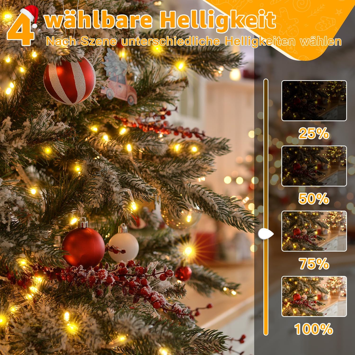 Luci a LED da 30 m, 300 LED, luci natalizie impermeabili IP44 con telecomando e timer, 8 modalità, bianco caldo - 2