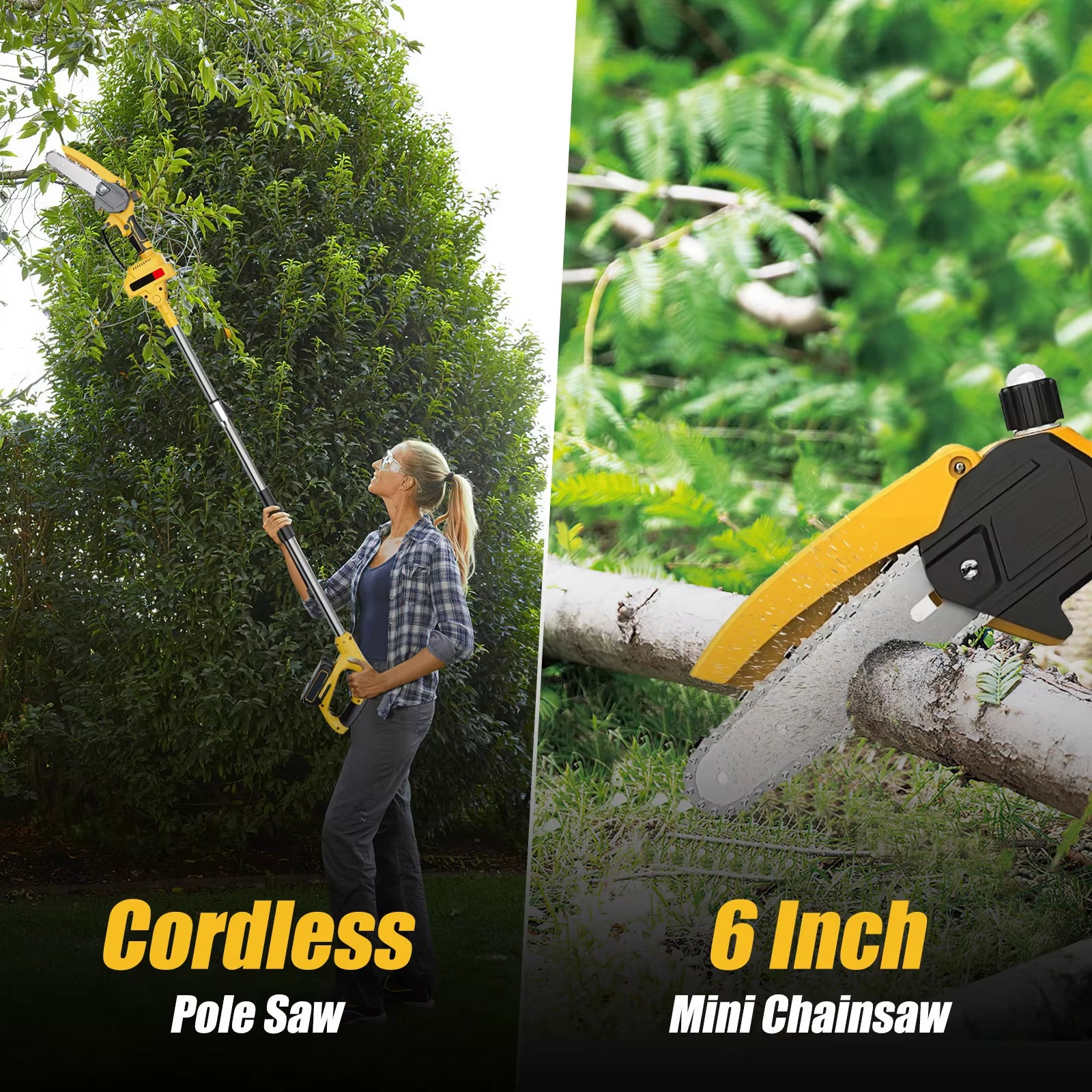QWINERN Élagueuse électrique 21 V, sécateur de jardin, tronçonneuse sans fil, 2 batteries, idéale pour l'élagage des arbres de jardin. - 4