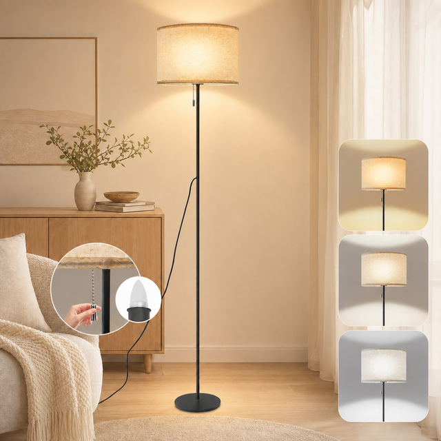 ZMH Lampa Podłogowa LED Wintage Beż 136cm Ściemnianie, 3000-6500K Przeciągacz do Salonu i Sypialni