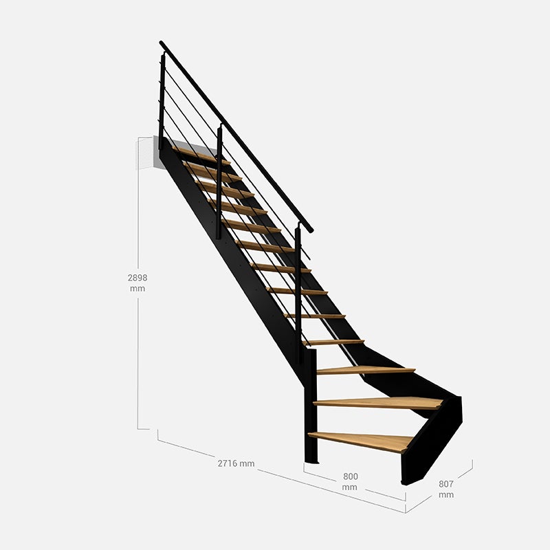 Escalier quart-tournant gauche noir avec garde-corps à LED intégrées, Spectra KORDO - 5
