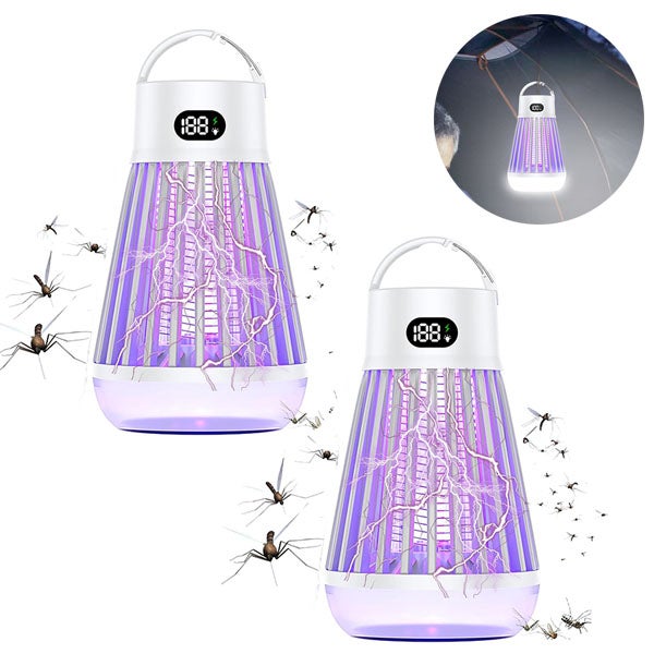 Double Fonction Lampe UV Tue-Moustiques – Suspendue ou à Poser, Portable & Étanche, Veilleuse pour Chambre/Extérieur, (Haute Efficacité)-2 pièces