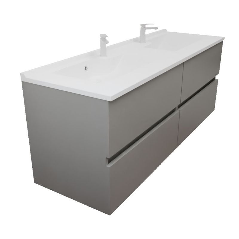Meuble double vasque 120 cm ROSALY INOX- Gris- Plan vasque en Résine - 3