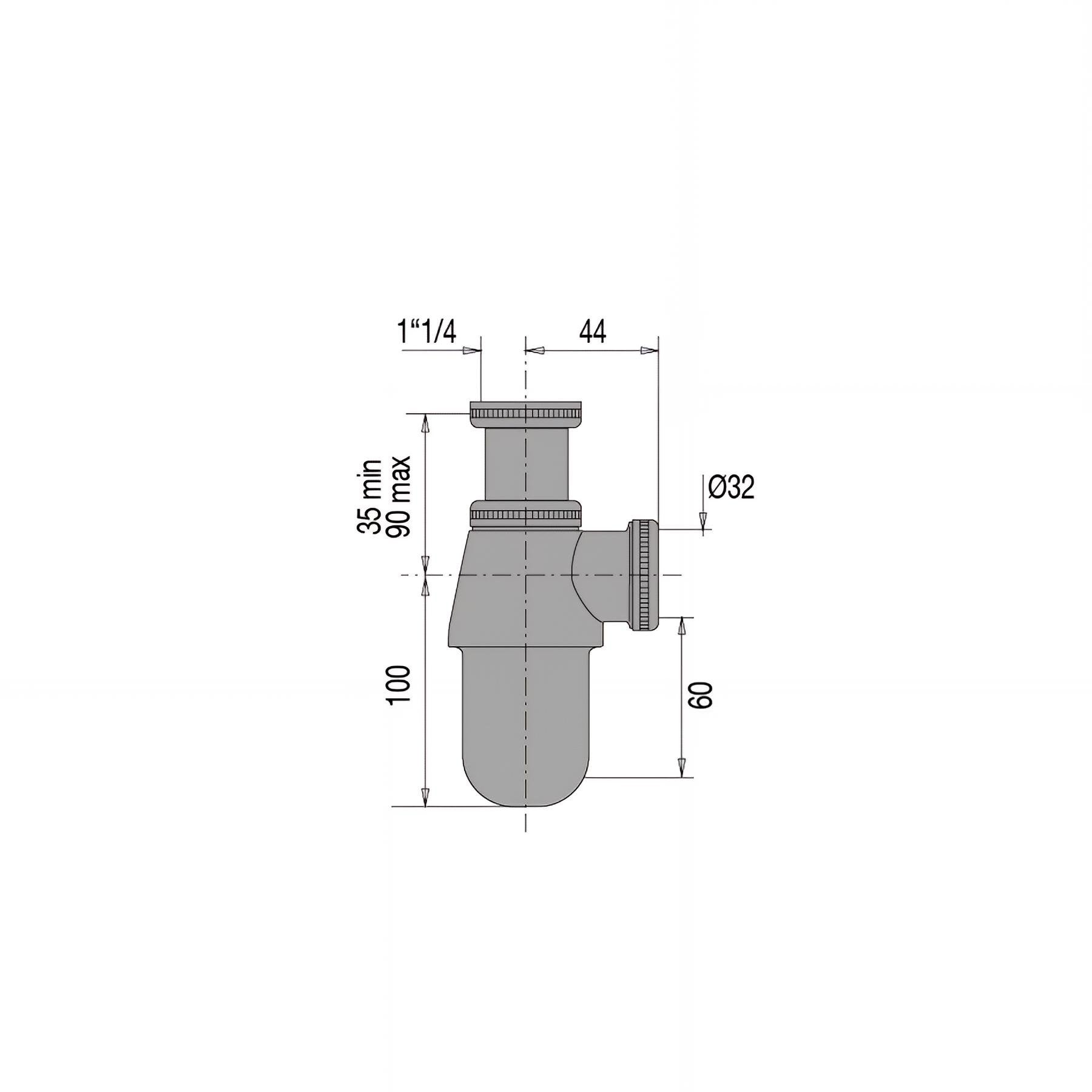 Siphon lavabo laiton chromé, réglable 35/90mm, sortie Ø32mm, débit : 46 l/mn - 2