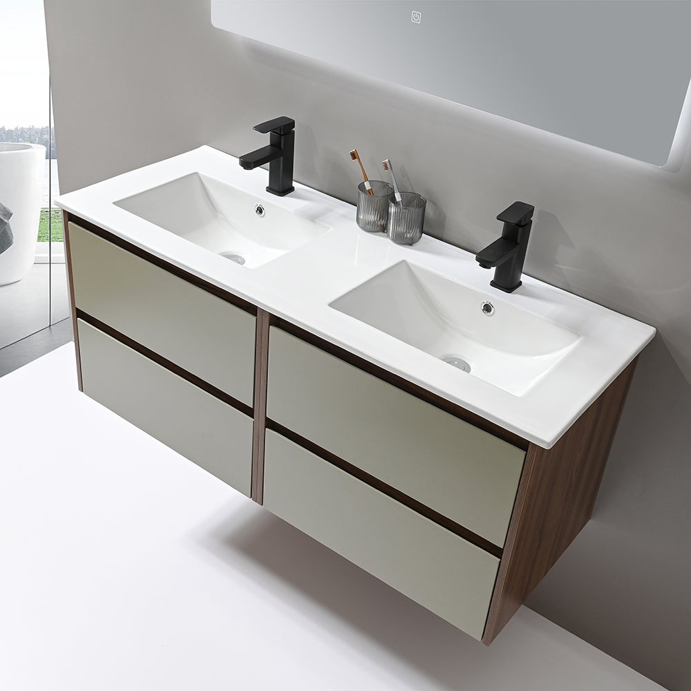 LuxuryBain - Meuble de salle de bain double vasque 120cm bois et vert avec miroir led - 3