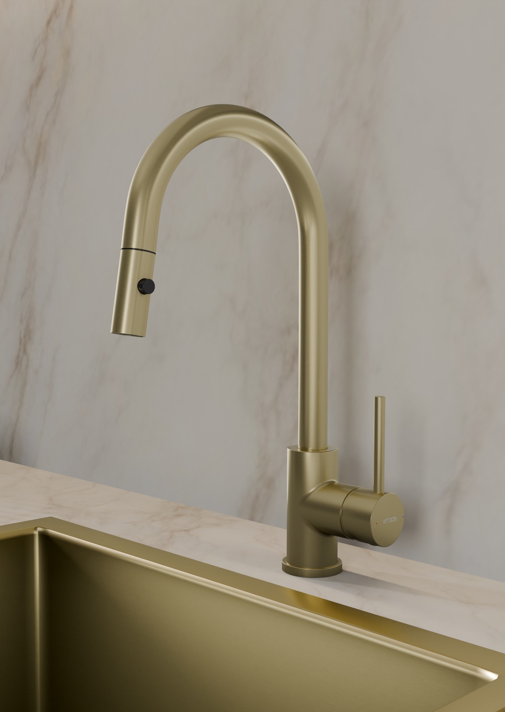 Grifería moderna de cocina con ducha de mano Oro cepillado