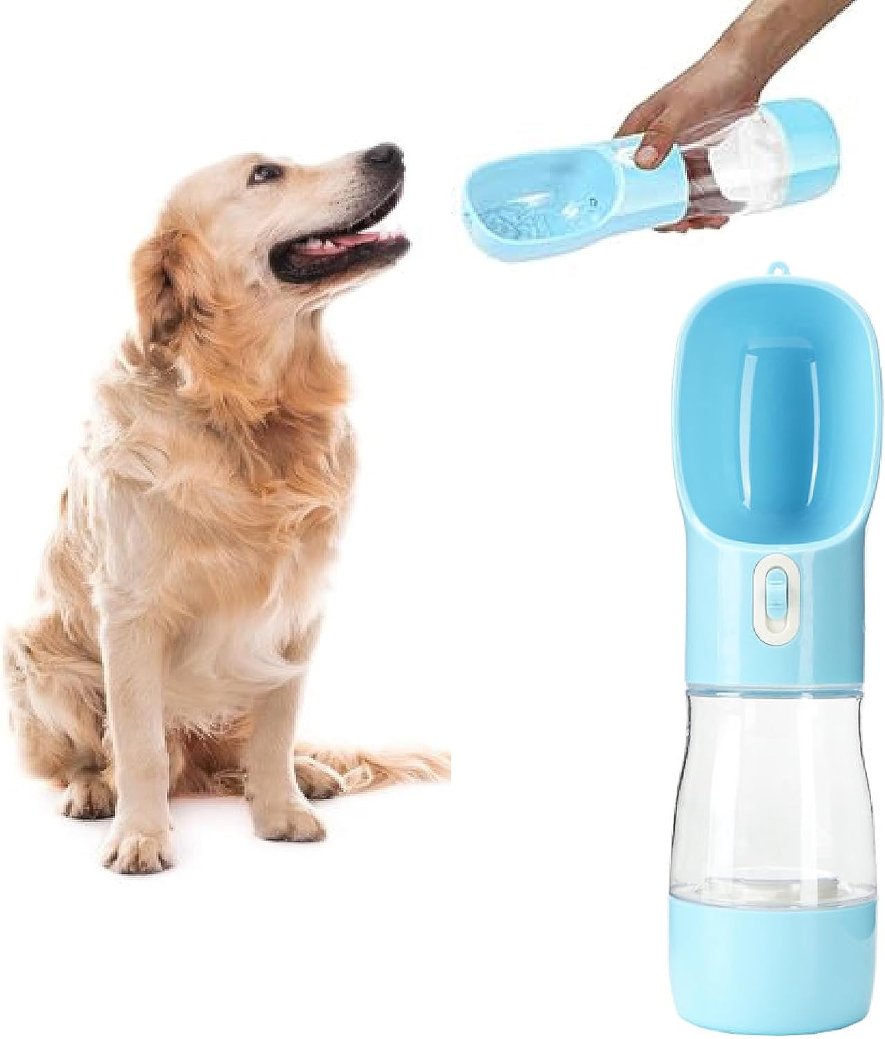 Przenośna butelka na wodę, przenośna butelka na wodę dla psa, niebieska, w podróży, łatwa do przenoszenia
