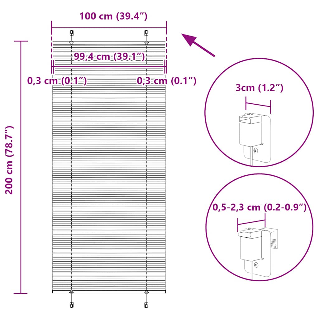 Tenda Plissettata Crema 100x200 cm Larghezza Tessuto 99,4 cm vidaXL - 3