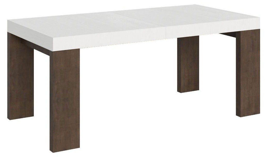 Mar.c.a. Design Table Extensibe En Bois Massif 100-180 Cm – Style Arte Povera & Pieds Sabre, Blanc Mat, Made In Italy