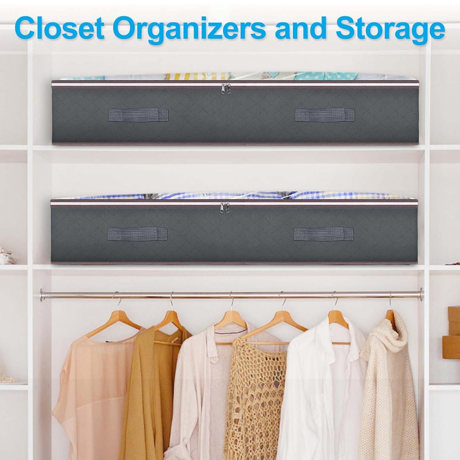 Lot de 4 conteneurs de rangement sous lit 90L, pliables, organiseur de placard, sacs pour couvertures, serviettes, linge, vêtements - 4
