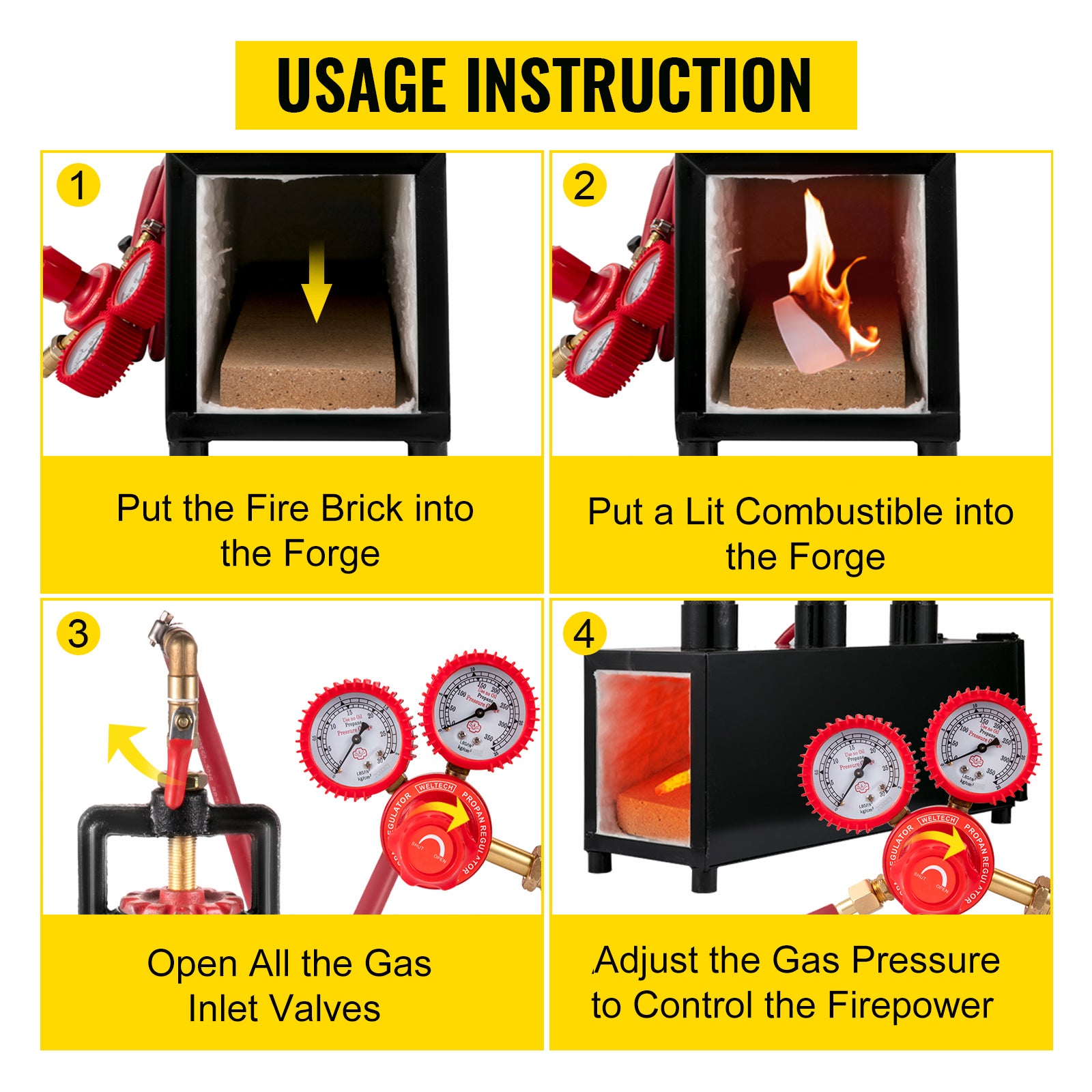 Four de forge à gaz propane,SucceBuy 3 brûleurs,fabrication d'outils en métal,forge portative,construction en acier,haute température - 7