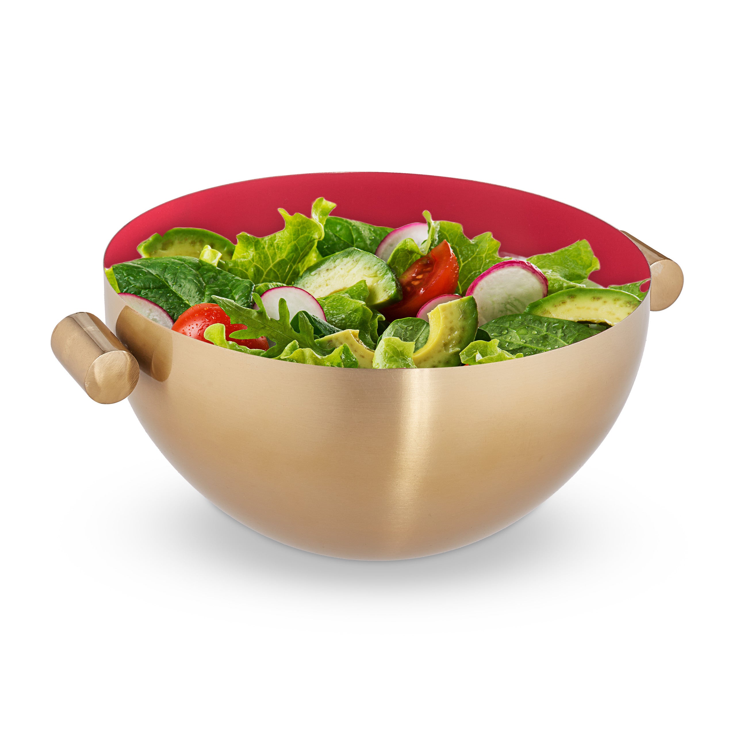 Set 3 ensaladeras con asas ø 24,5 cm, cuenco de cocina, bol de acero inoxidable, repostería, frutero, dorado y rojo