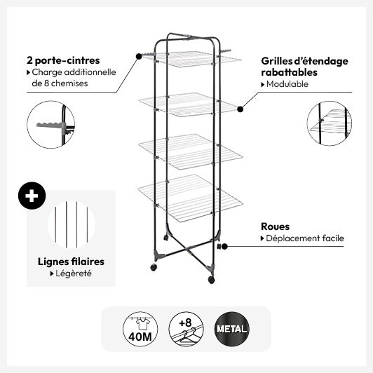 Étendoir à linge pliant tour 40m 