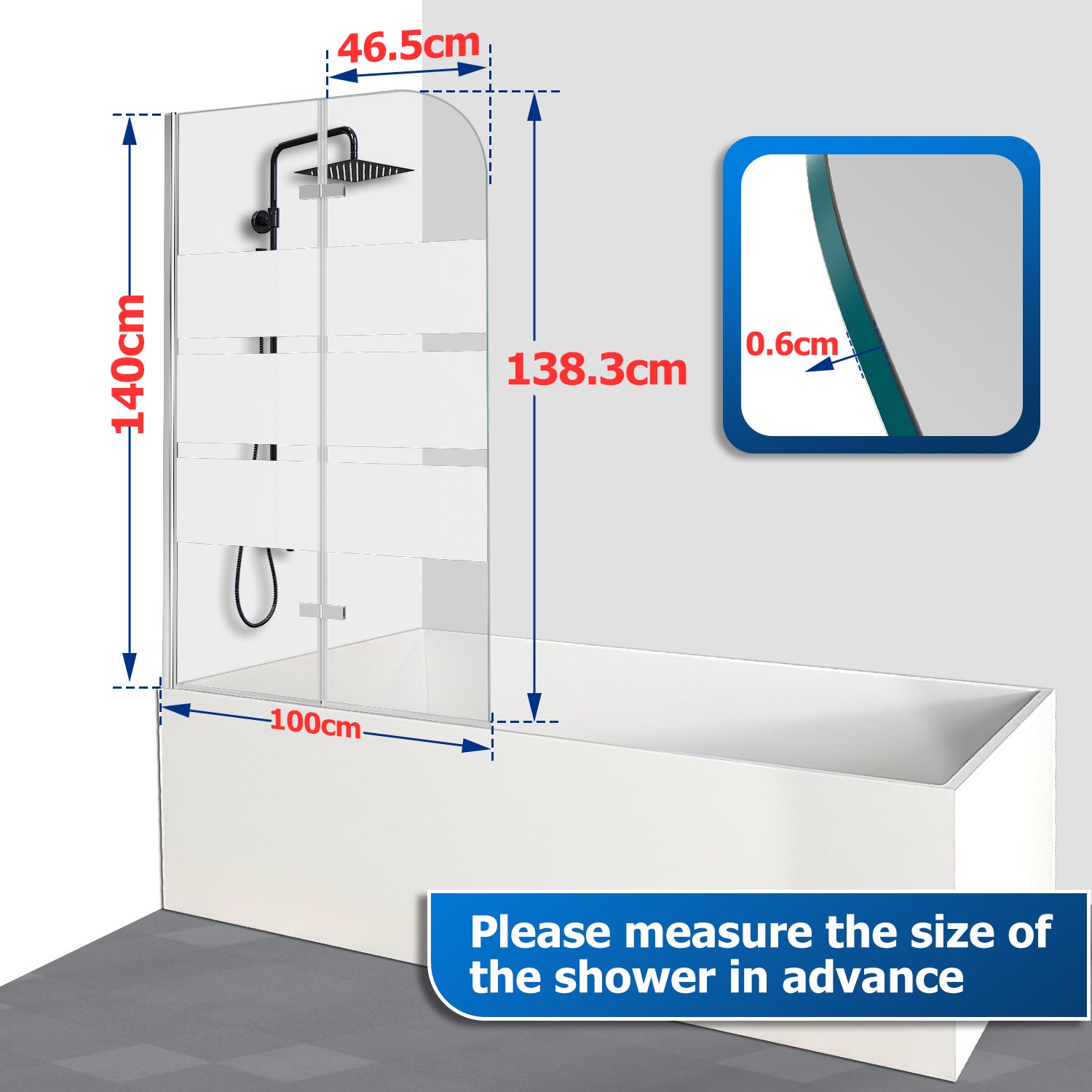 Pare-baignoire facile à nettoyer pivotant Paroi de douche sanitaire 6mm Nano Repliable glass 2 parties 100x140cm blanc - 2