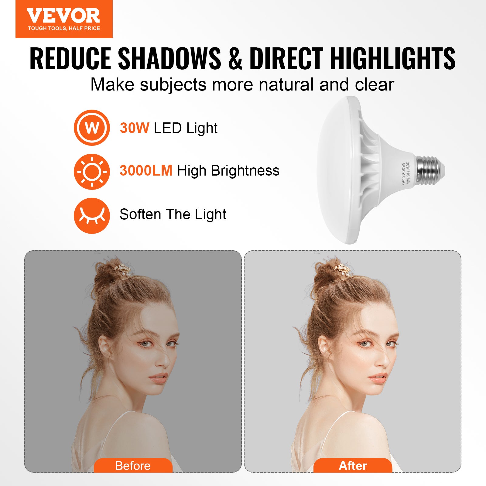 VEVOR Kit d'Éclairage Softbox Professionnel 400 x 400 mm avec Ampoules LED 45 W, Couleur Réglable 3000-6500 K, Support Trépied, pour Studio, Photographie, Enregistrement Vidéo, Diffusion en Direct