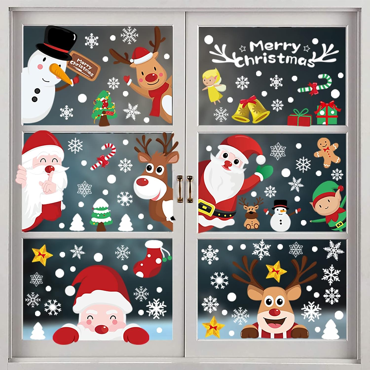 Autocollants Fenêtre Noël Roses Lot De 118 - Père Noël, Sapin, Flocons, Réutilisables, Décoration Murale - 8