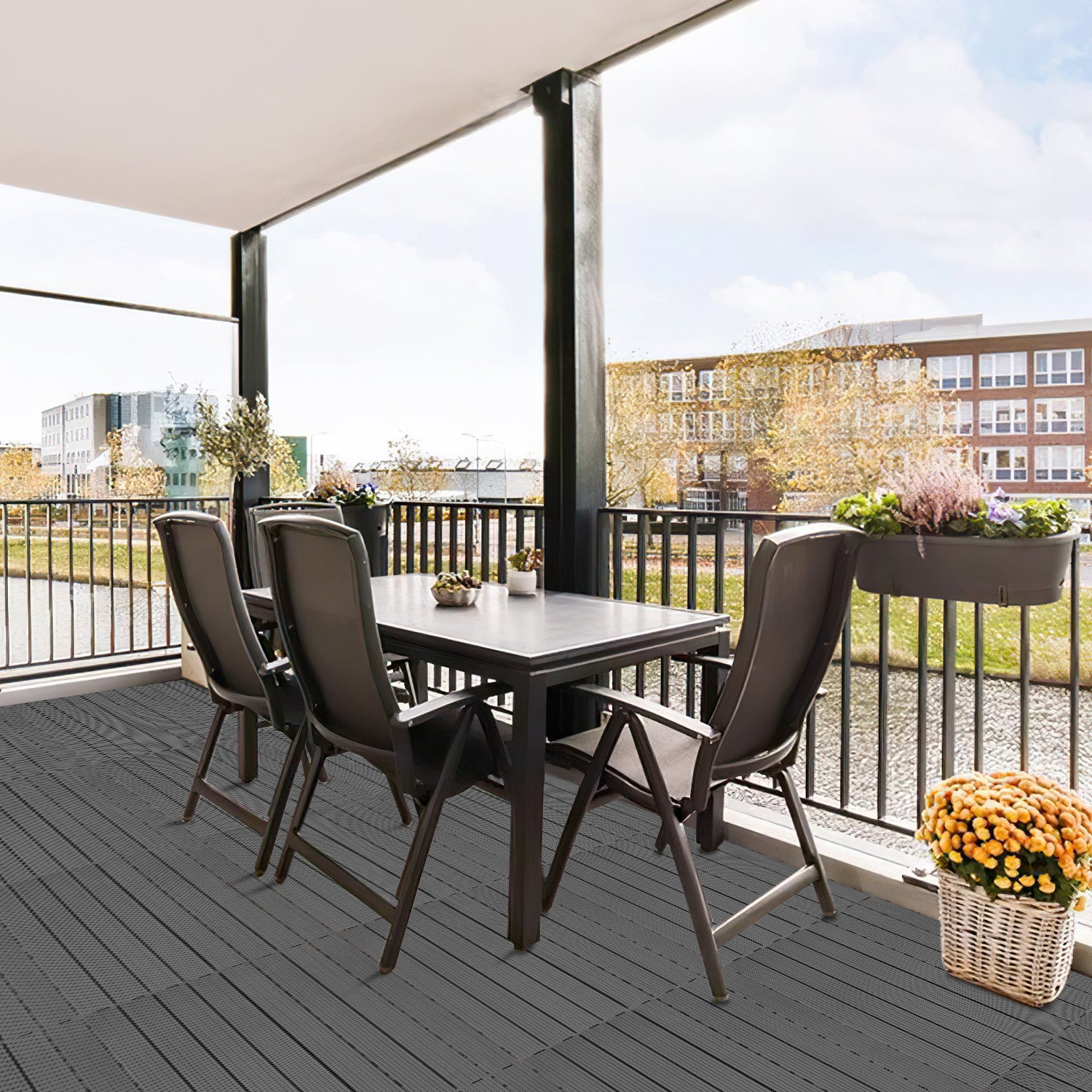 12 pièces WPC Dalles de terrasse 4 lattes 2 m², 30 x 60 cm, Dalles clipsables Composite bois Anthracite - 6