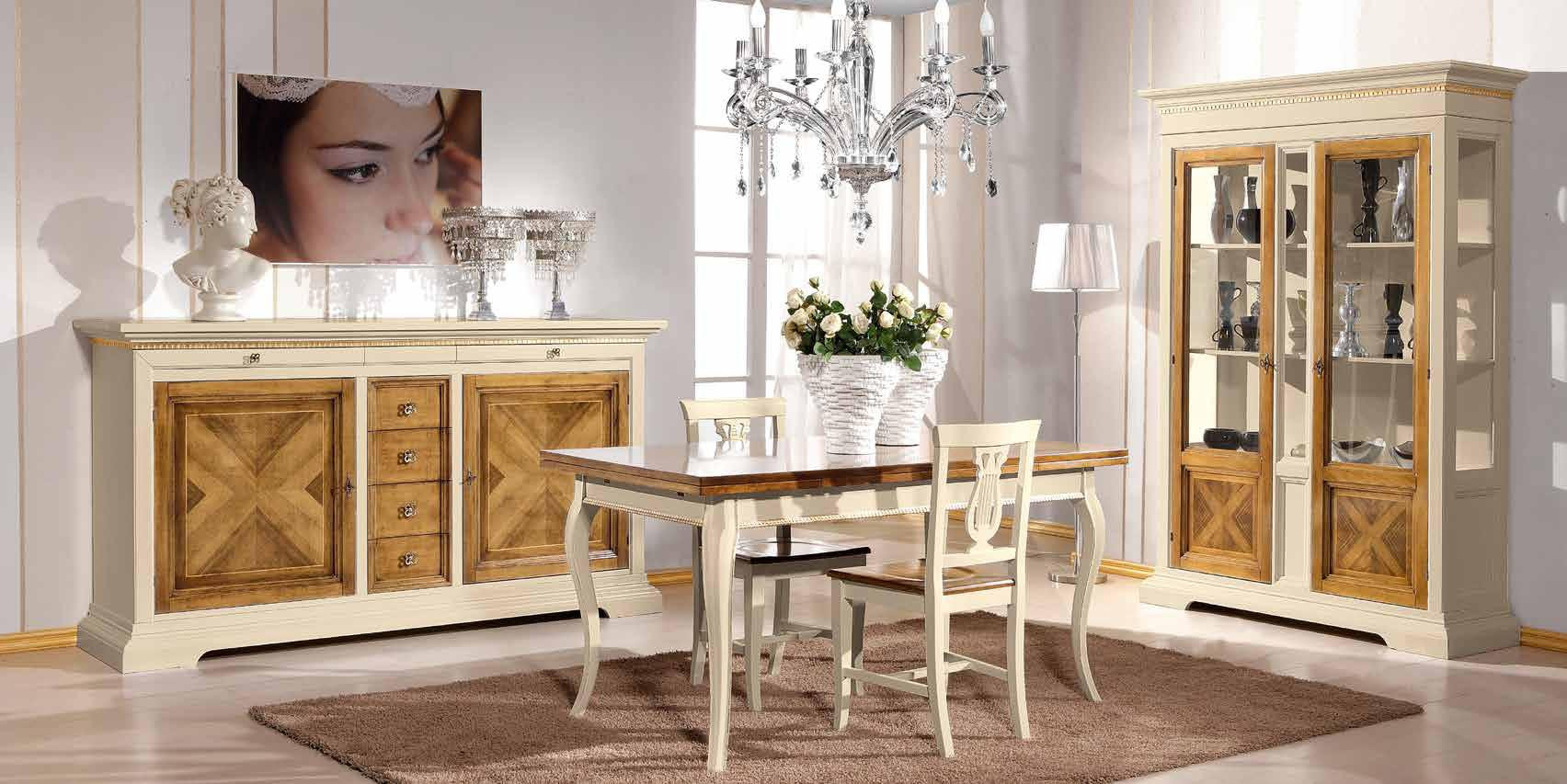 Table à Rallonge Estea Mobili 140x85 Cm - Bois Bicolore Aspect Ancien - Neuve