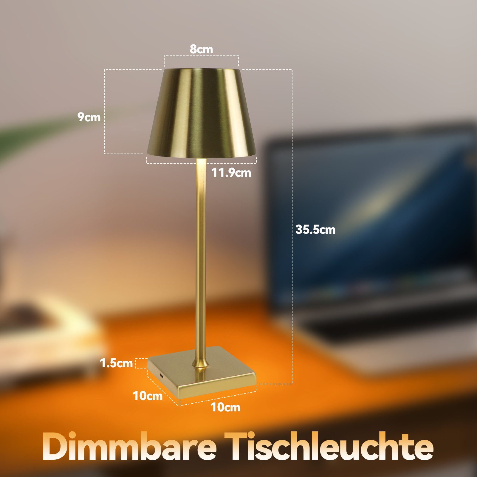 ZMH Lampe de table LED Sans fil 3 températures de couleur Or Vintage Lampe de chevet Chambre à coucher - 4