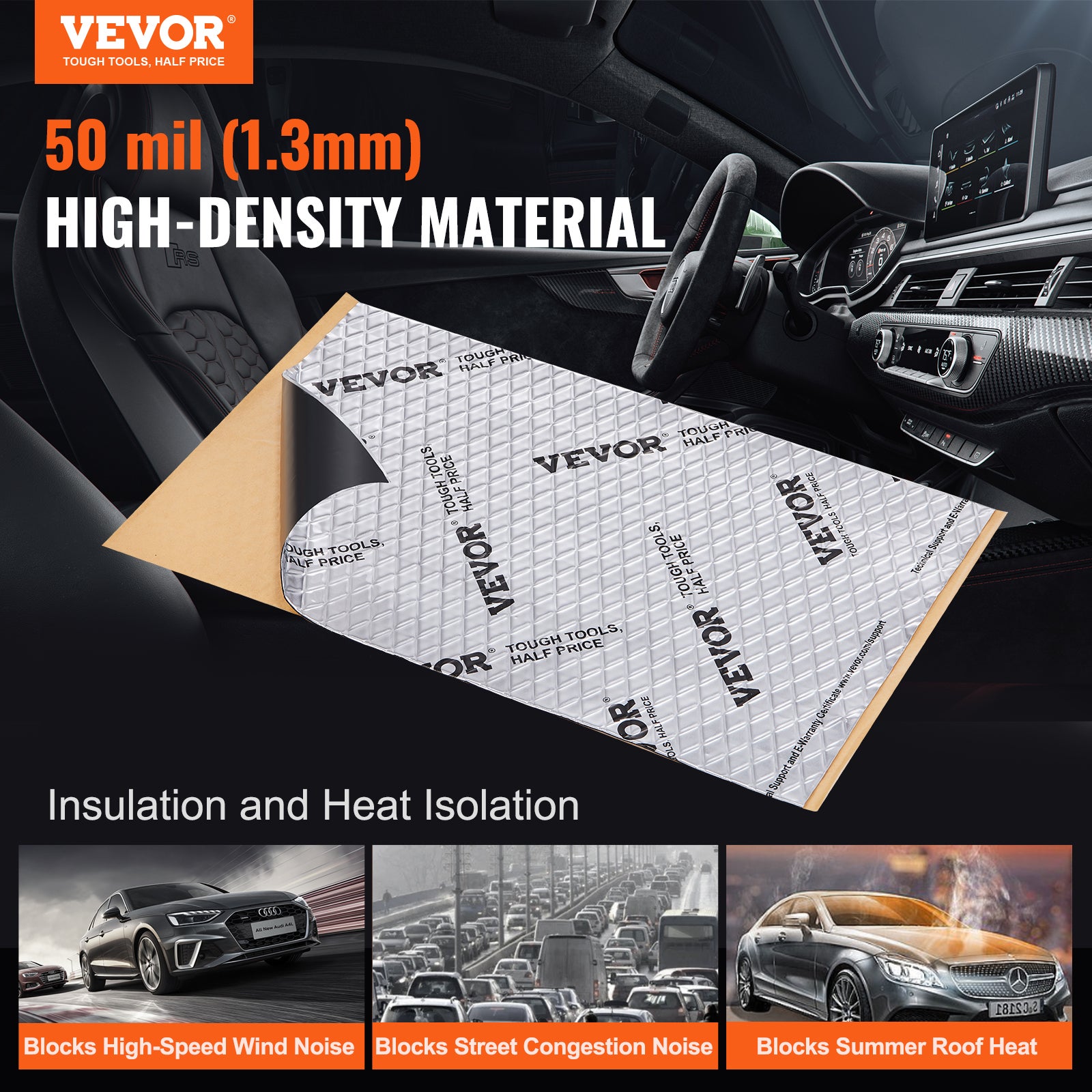 Tapis d'Isolation Phonique VEVOR 1,3 mm Insonorisation Voiture 4,8 m² Matériau Insonorisant Automobile Caoutchouc Butyle 248,9x398,8 mm Tapis Isolant - 2