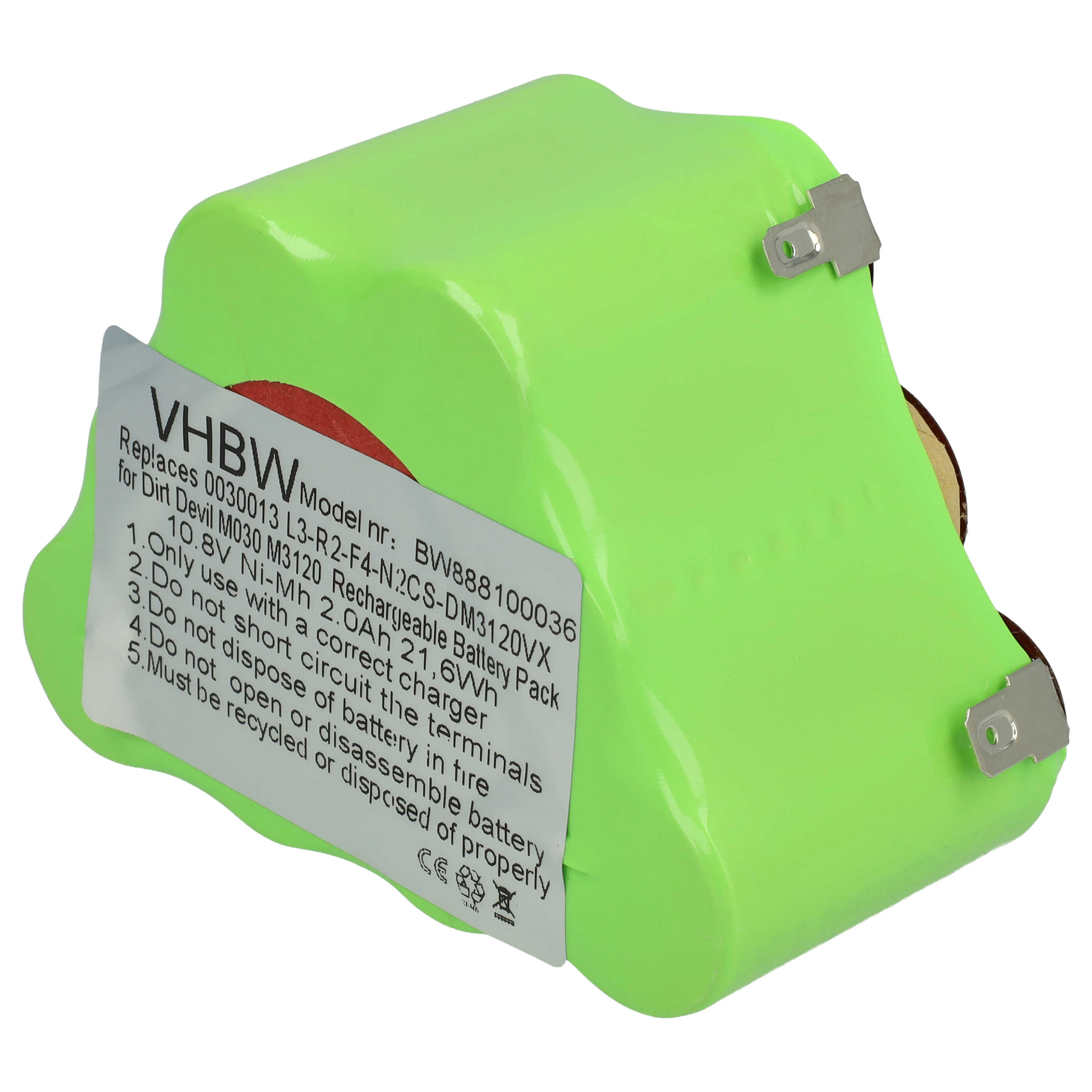 vhbw Batterie remplacement pour Dirt Devil 0030013, L3-R2-F4-N2 pour aspirateur (2000mAh, 10,8V, NiMH) - 3