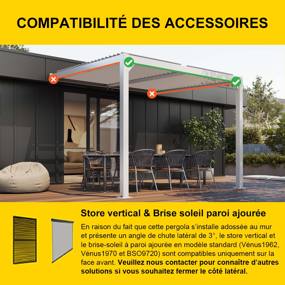 Pergola bioclimatique adossée Anthracite en Aluminium 15.52 m² - 7