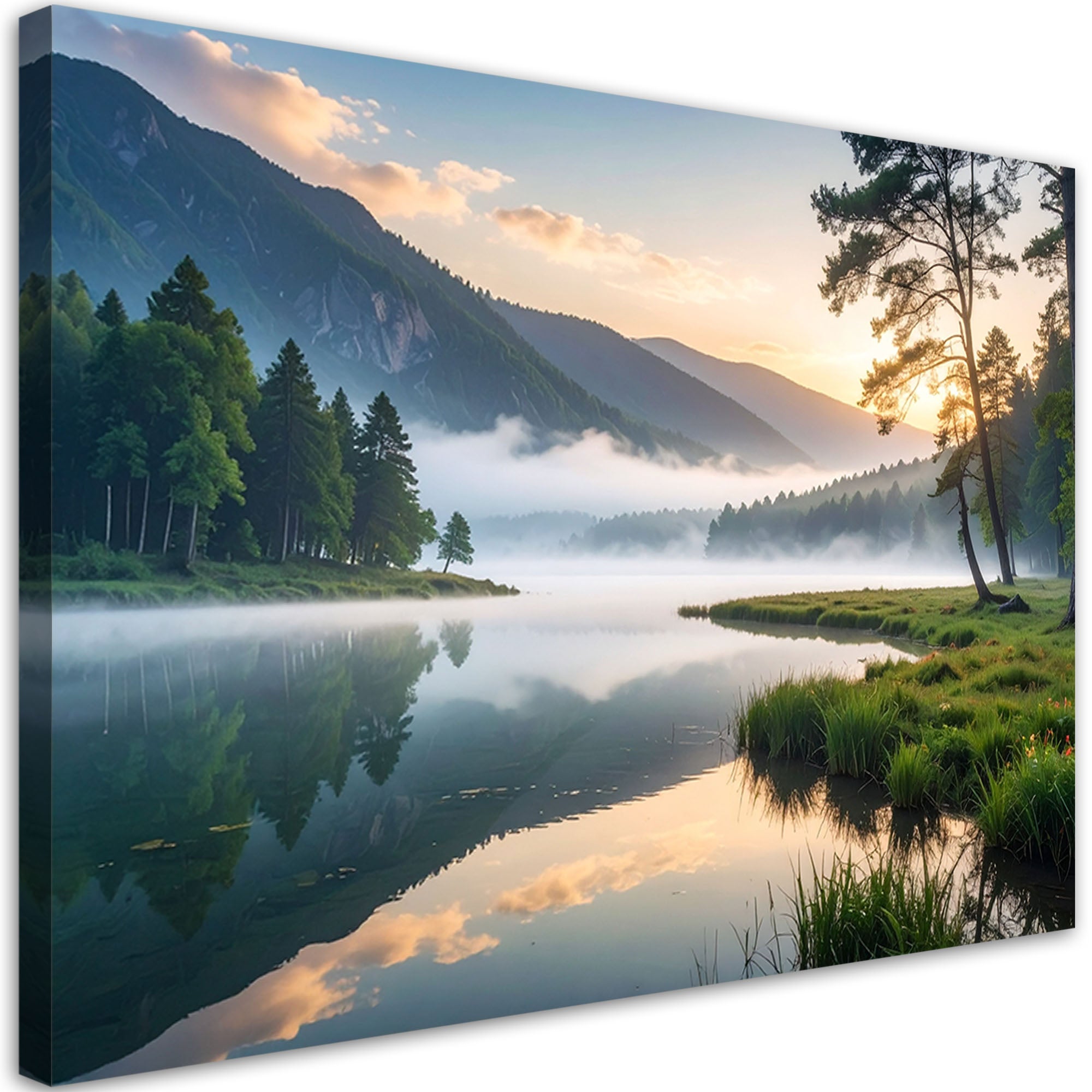 Obraz do salonu sypialni biura, Widok jezioro las we mgle 90x60
