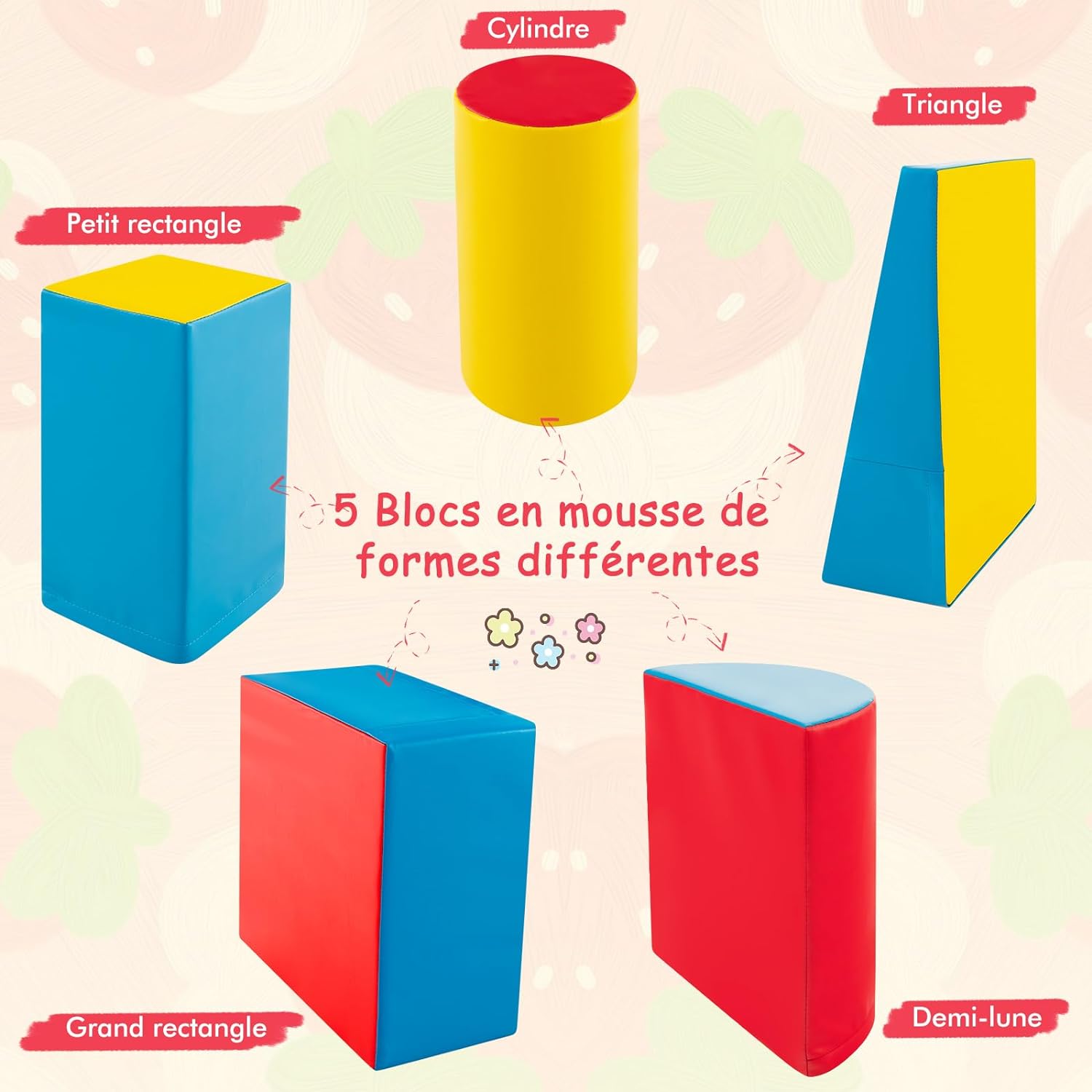5PCS Parcours Motricité Bébé en Mousse EPE avec Housse en PU, Module Motricité Bébé(Bleu) - 2