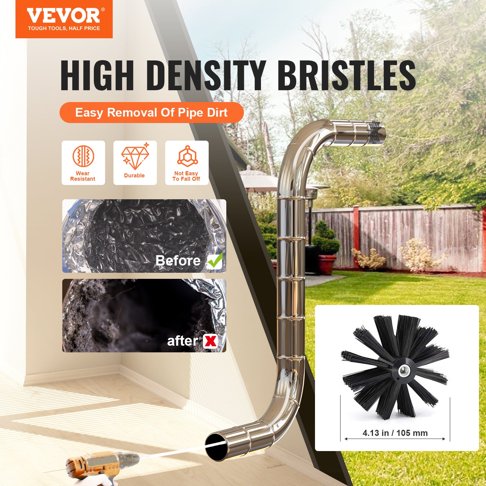 VEVOR Kit de Ramonage Brosse de Cheminée pour Poêle à Pellet en Nylon 8 Tiges