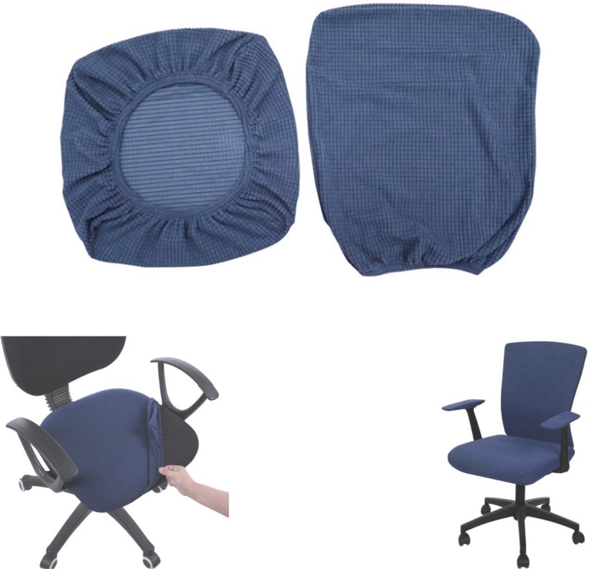 Husă elastică pentru scaun de birou, husă lavabilă, protector de șezut, detașabilă, rezistentă la praf, bleumarin, 38-48 cm, pentru scaune