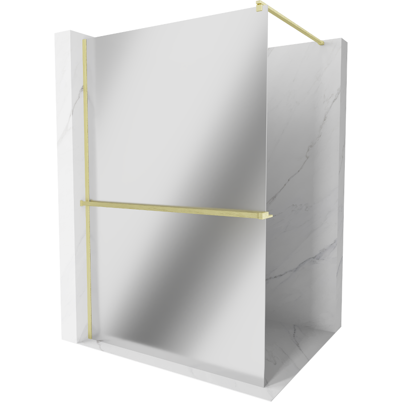 Mexen Kioto+ ścianka prysznicowa z półką Walk-in 70 x 200 cm, lustro, złota szczotkowana - 800-070-121-55-50