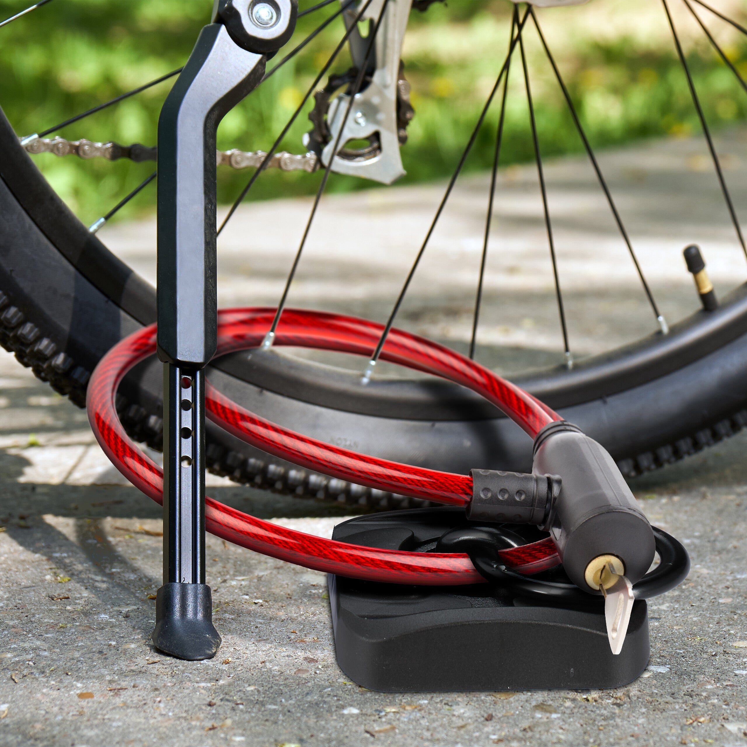 Ancrage mural et au sol, sécurité antivol vélo, moto, étrier 14 mm, acier, plastique, noir, Relaxdays - 2