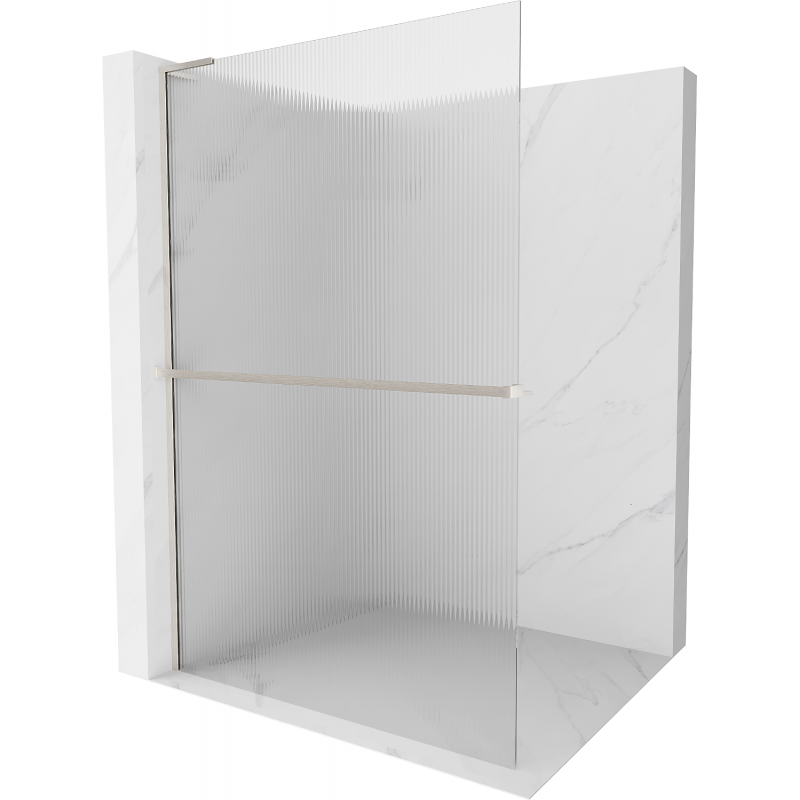 Mexen Kioto+ L ścianka prysznicowa z półką Walk-in 100 x 200 cm, prążki, nikiel szczotkowany - 800-100-123-97-09