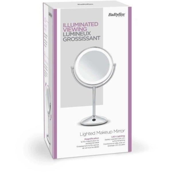 Miroir Grossissant Babyliss X10 Avec Lumière - Ventouse Intégrée - Parfait Pour Maquillage Et Épilation