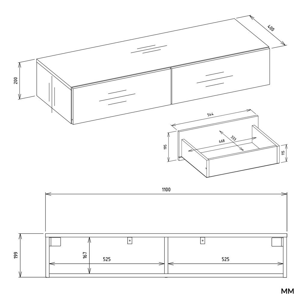Coiffeuse sans miroir en MDF Blanc H. 20 x l. 110 x P. 40 cm - 6