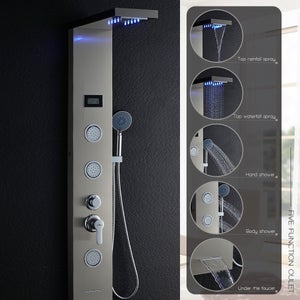 Panneau de Douche LED LCD Indicateur de température Colonne de Douche Hydromassante Panneau de Douche en Acier Inox Brossé avec 3 Jets de Massage