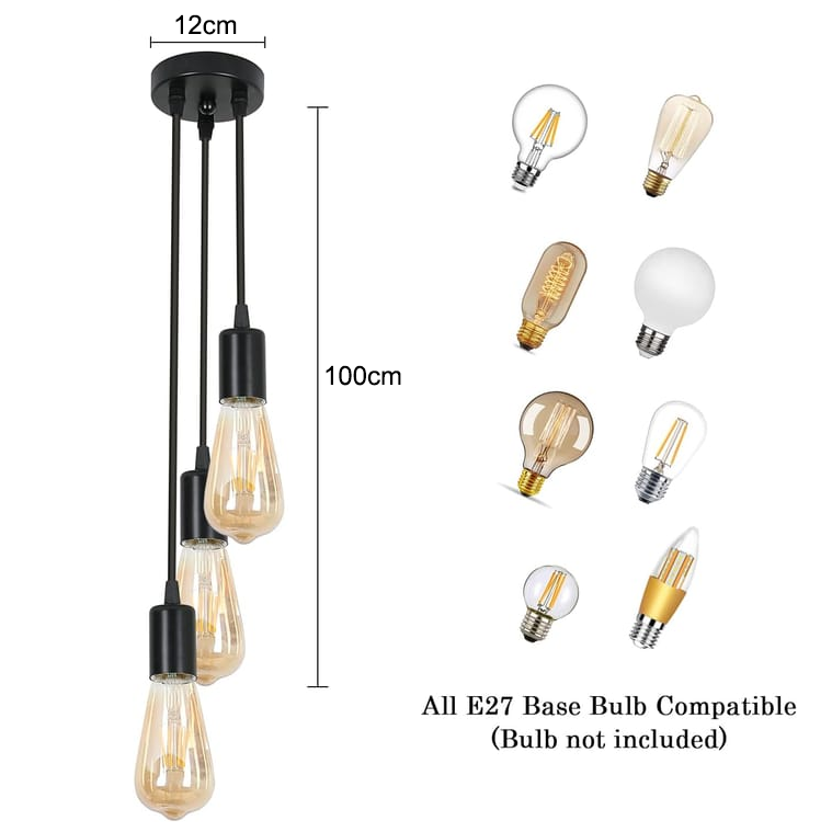 Lustre industriel, suspension en métal à 3 têtes, plafonnier vintage, hauteur réglable, pour salon, chambre, salle à manger, bar, café (sans ampoule) - 5