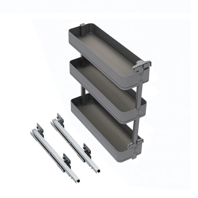 Emuca Portabottiglie laterale estraibile Harmony con chiusura soft, Modulo larghezza 200mm altezza 800mm, Acciaio e Legno, Grigio antracite