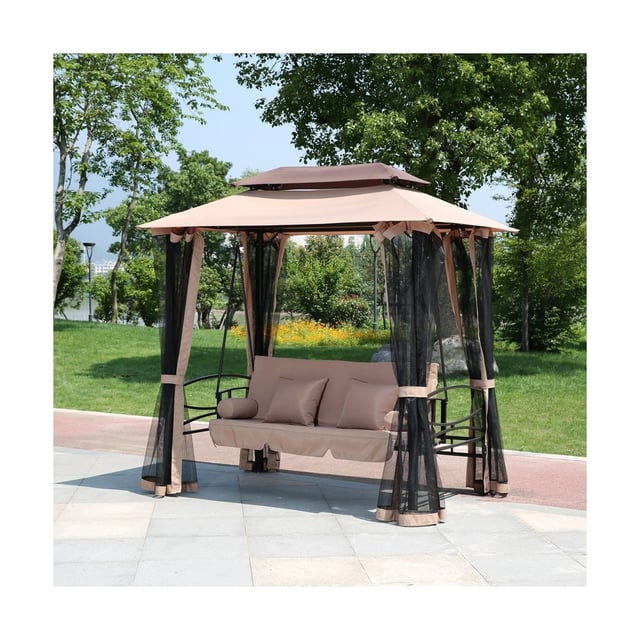 Dondolo Da Giardino Matrimoniale 4 Posti - Con Tettuccio Regolabile E Cuscini Rimovibili - Foto 8