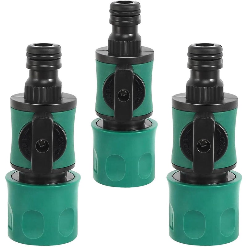 Zestaw 3 zaworów odcinających z szybkim zwalnianiem, wąż ogrodowy w linii, szybkozłączki do węży wodnych 16 mm o średnicy 1/2 cala
