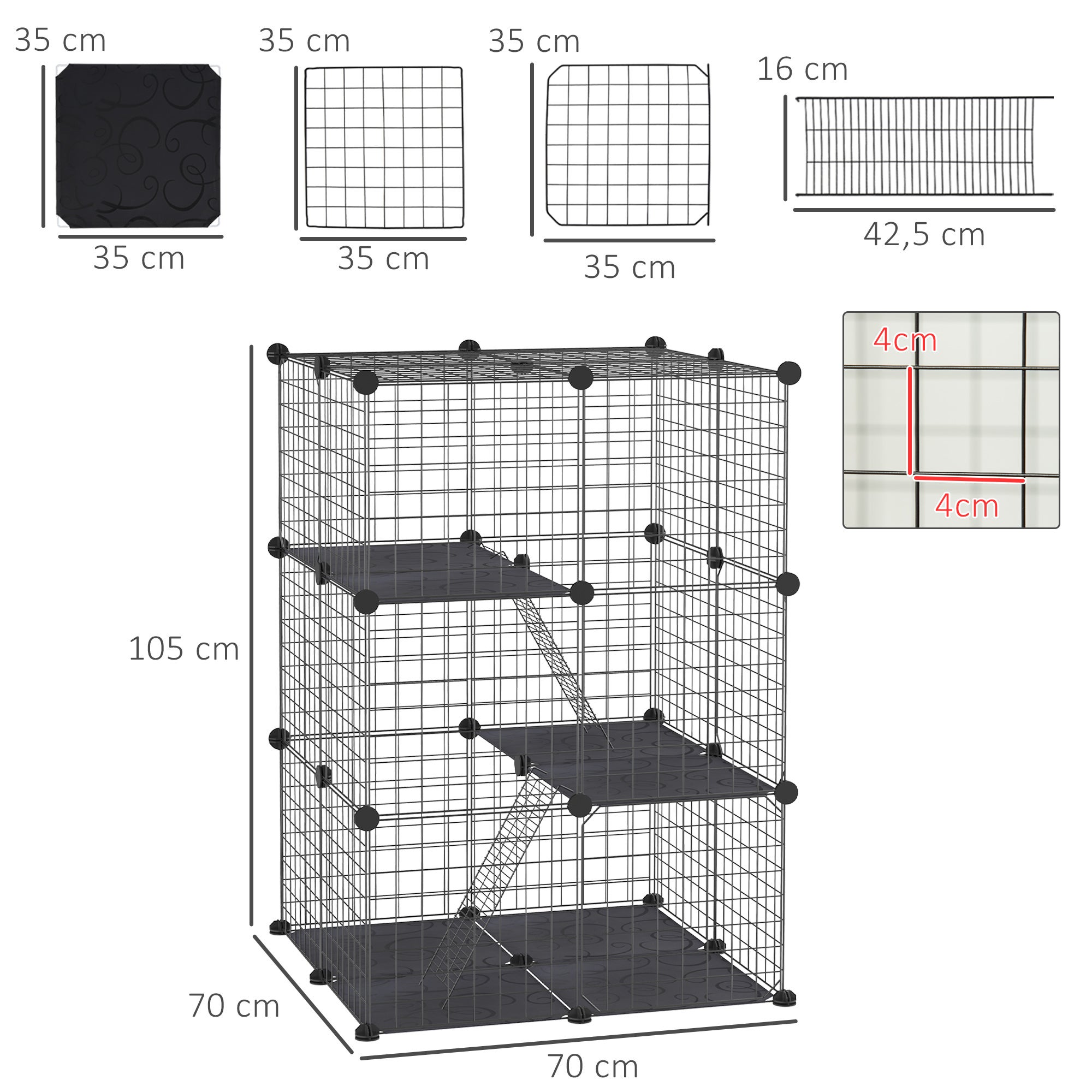 Recinto para Animais de Estimação PawHut Metal e PP 70x70x105 cm - 3