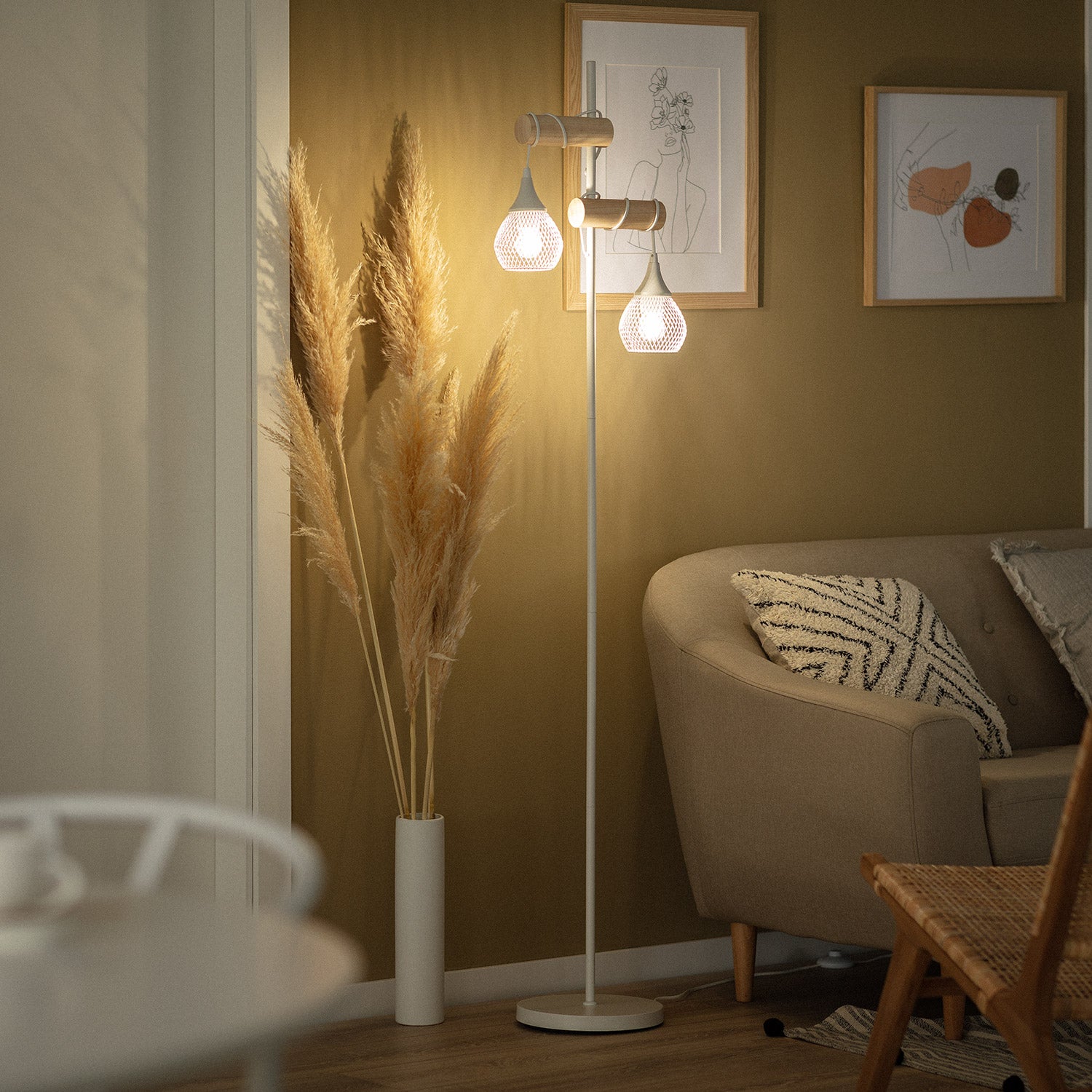 Lampadaire Monah E27 | Design Élégant | Aluminium et | Usage Intérieur IP20 | 164 cm, Blanc - 5