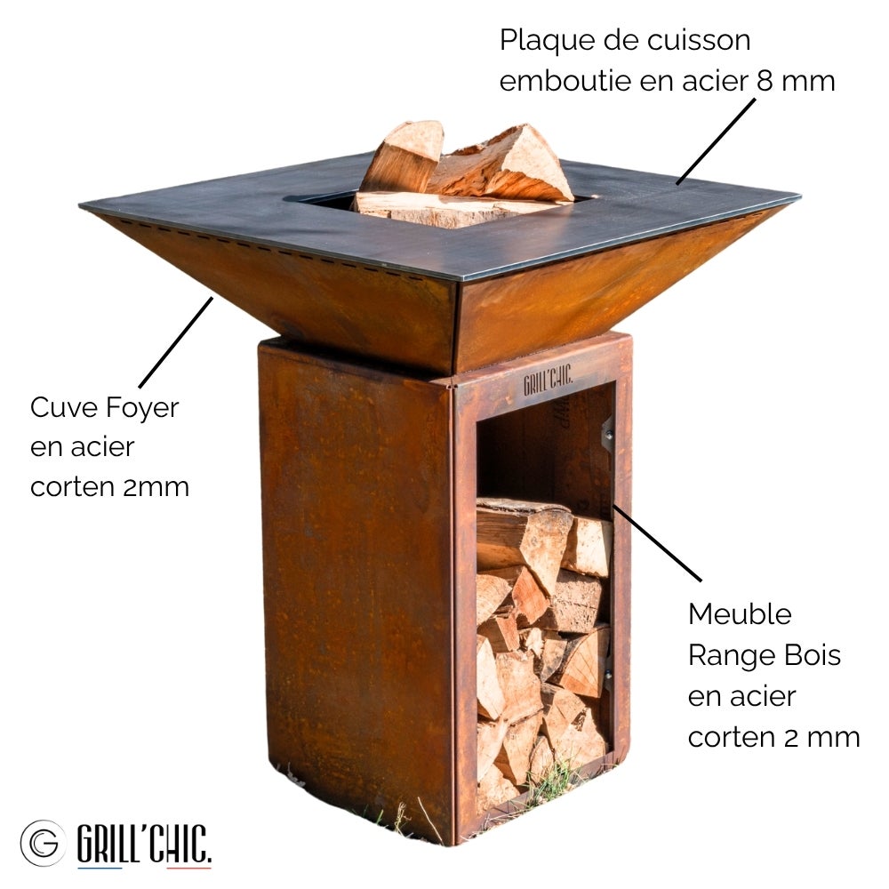 Brasero Cevenol Corten Bois Carre 74 Simple Cuve - 3