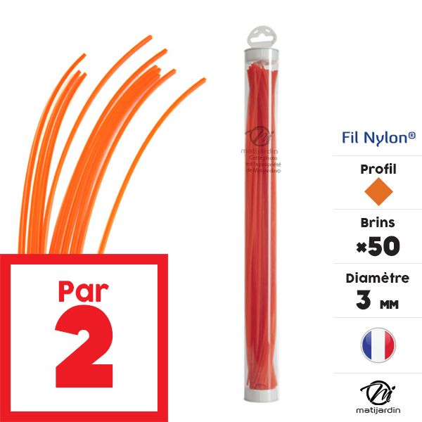 Fil nylon 50 brins de 3 mm Carré Orange Tube par 2 - 2