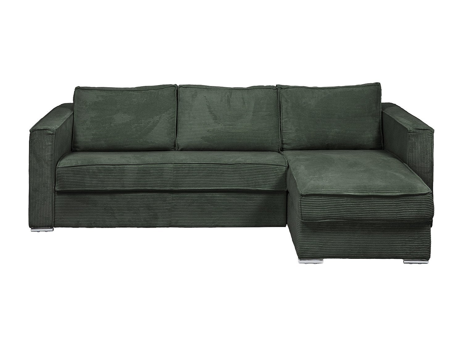 Kanapa narożna dwustronna rozkładana typu express z zielonego sztruksu - Miejsce do spania z szerokimi listewkami 160 cm - Materac 18 cm - LORETO