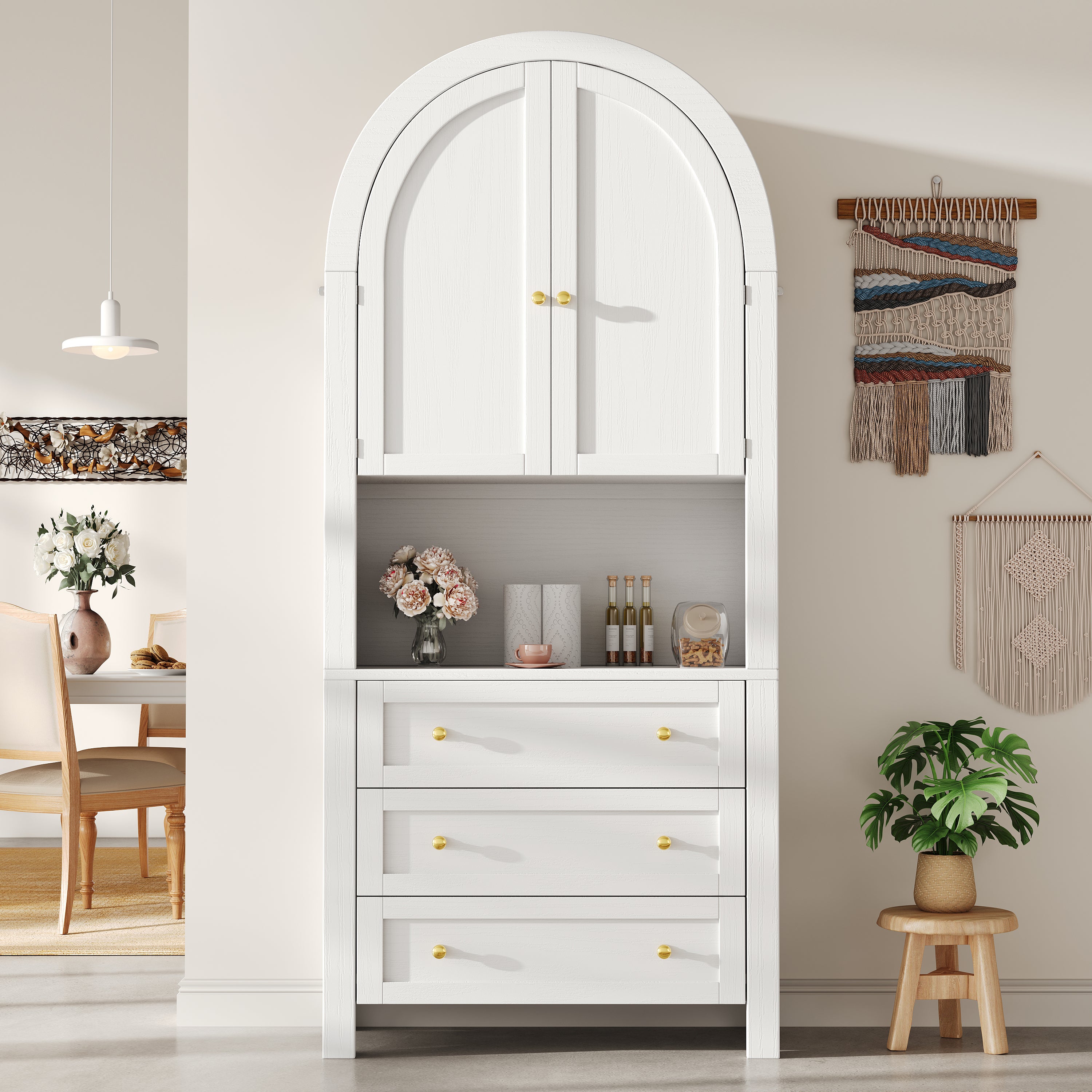 Kredens kuchenny 70x35x180cm - 2 drzwi i 3 szuflady - łukowaty blat - Biały