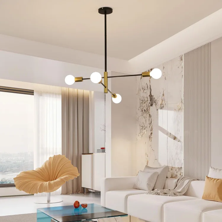 Żyrandol Sputnik w stylu retro, lampa wisząca 4-punktowa, lampa sufitowa w stylu industrial, nowoczesny żyrandol, białe światło (z żarówkami) - 7